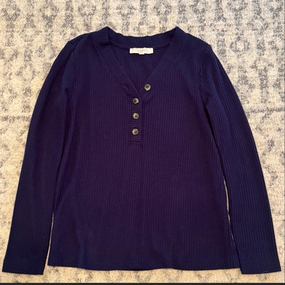 LOFT Dark Blue Textured Top